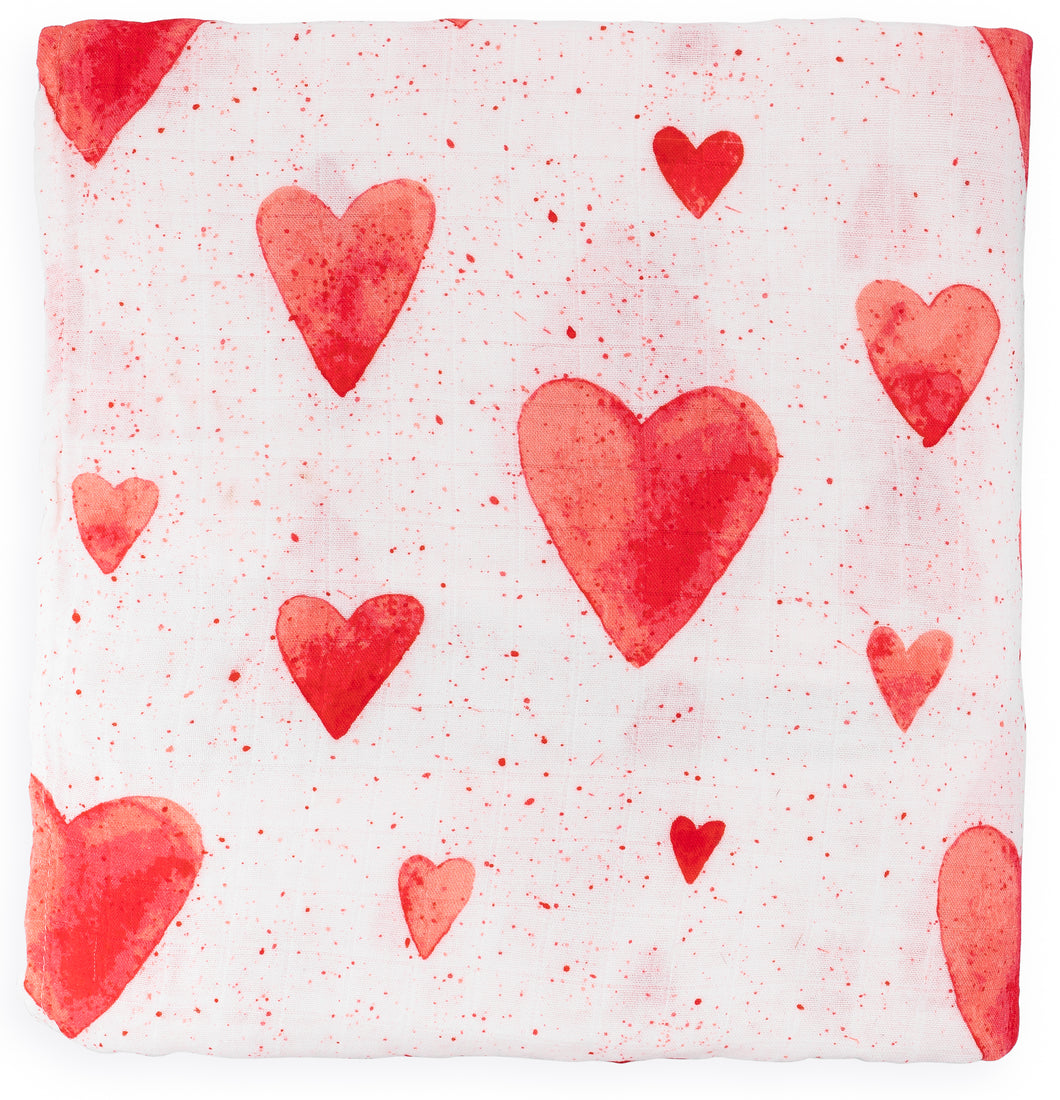Swaddle Blanket - Red Hearts